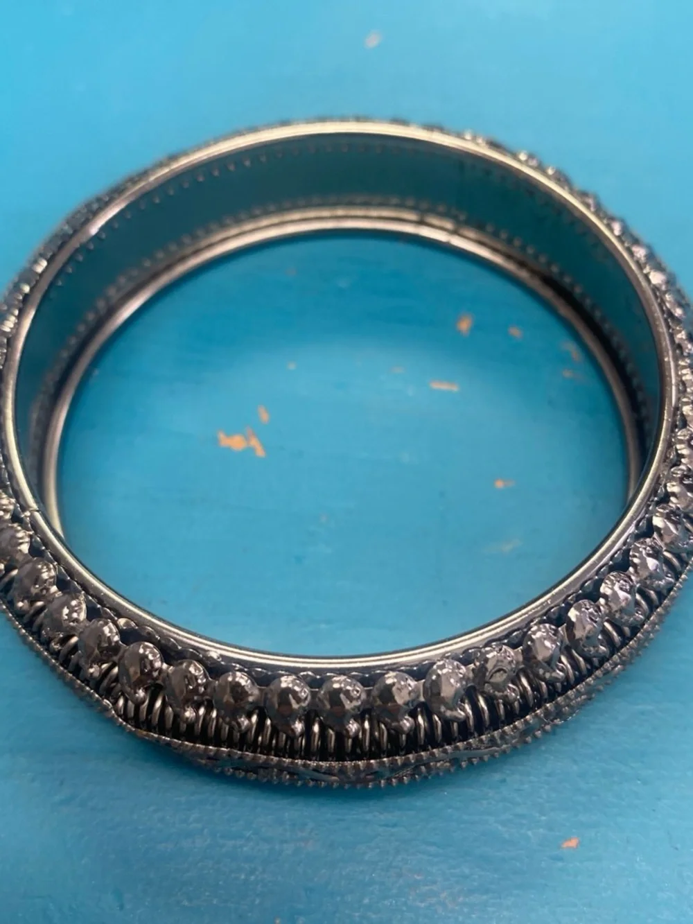 Intricate Filigree Silver-Tone Bangle Bracelet